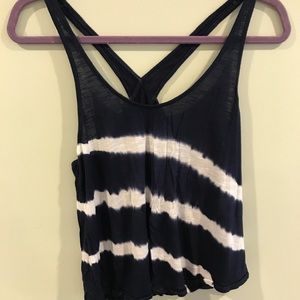 Navy & white tie dye crop tank top with slit back